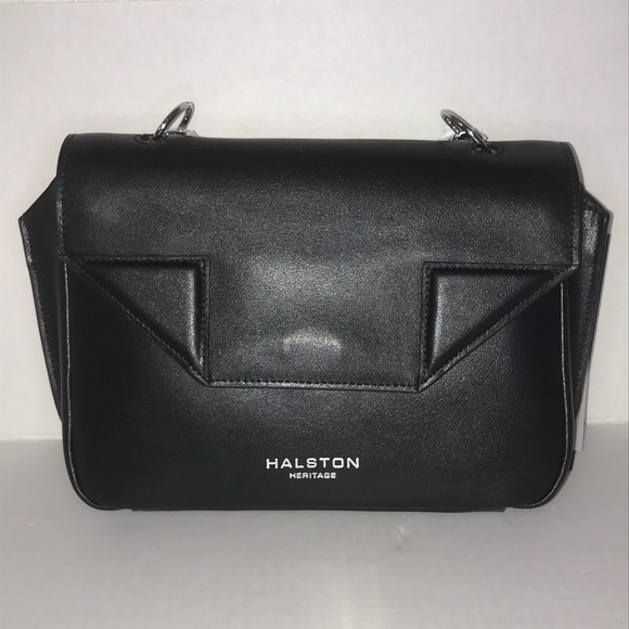 Halston Heritage Bag Black Leather Crossbody Chain Strap Leather Strap Bag NWT - Picture 6 of 10